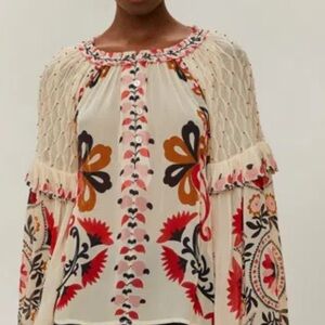 Farm Rio Bohemian Cream Floral Peasant Blouse size small